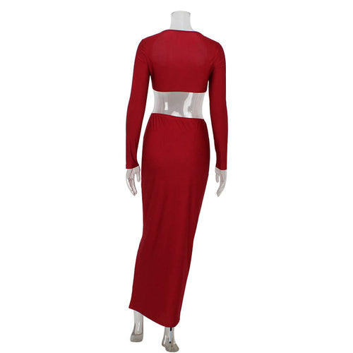 Women's dress, sexy and fashionable, strapless with floral inlay, sleeveless slit, backless long skirt